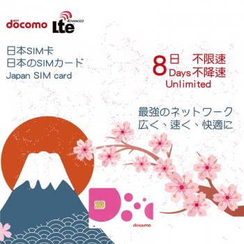 Docomo 日本 4G 8 日不降速無限數據卡 (缺貨)